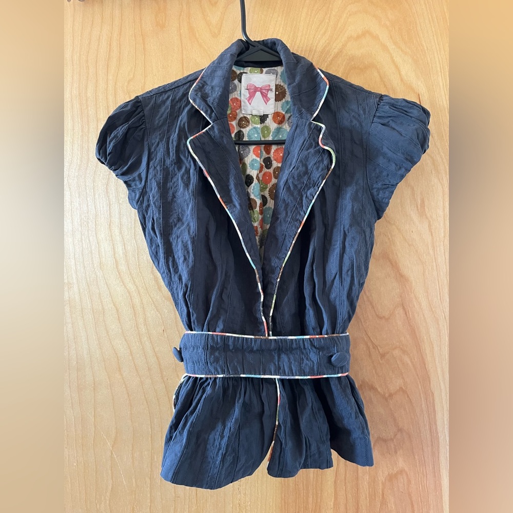 Navy Short-Sleeve Blazer with Belt